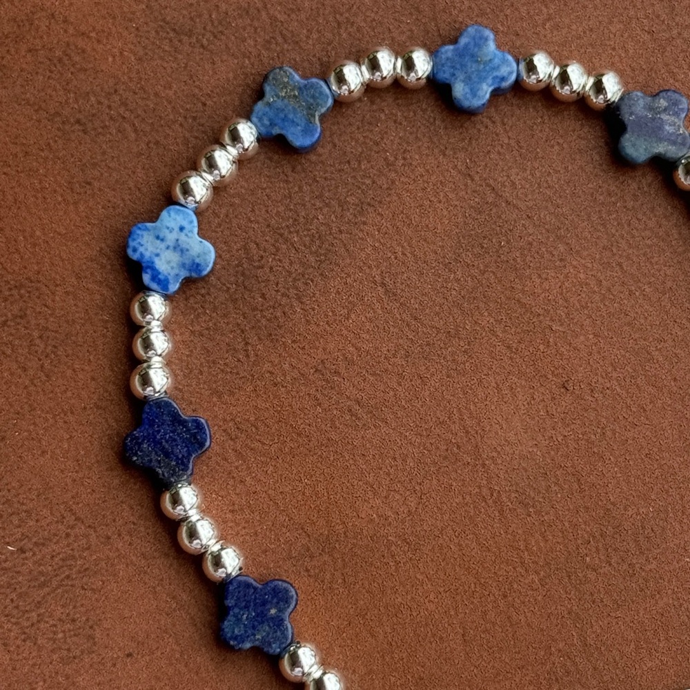 Handmade Lapis Lazuli Bracelet – Silver Plated Beads – Adjustable 6.5–7.5”
